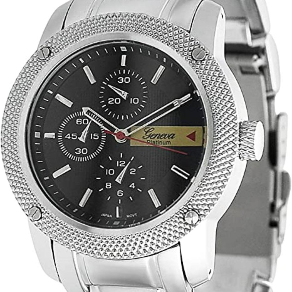 Geneva PlatinumC 3323 Men's Chronograph-style Link Watch-SIL/BLK